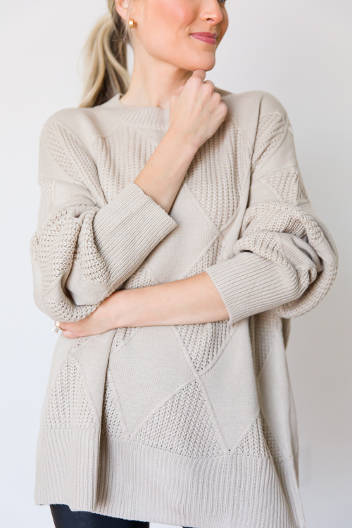 Diamond Texture Sweater, Oatmeal