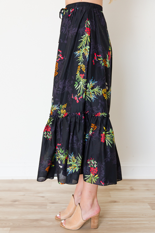 Wild Flower Maxi Skirt, Black