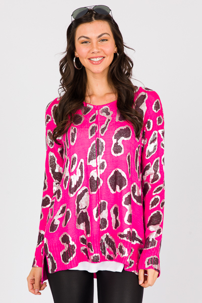 Outshine Cheetah Sweater, Dk. Fuchsia