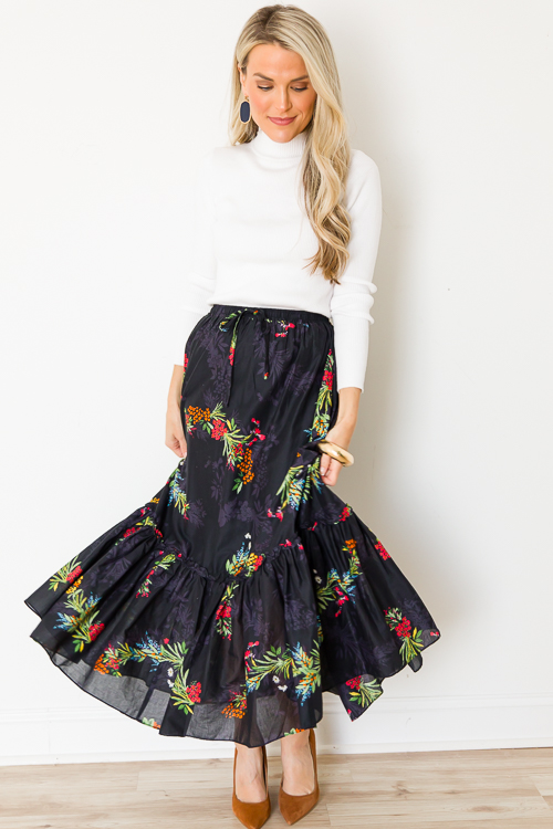 Wild Flower Maxi Skirt, Black