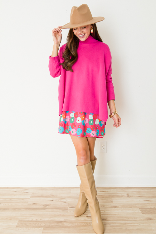 Mckenna Mock Sweater, Hot Pink