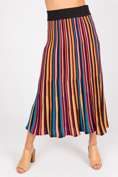 Metallic Stripes Knit Midi Skirt