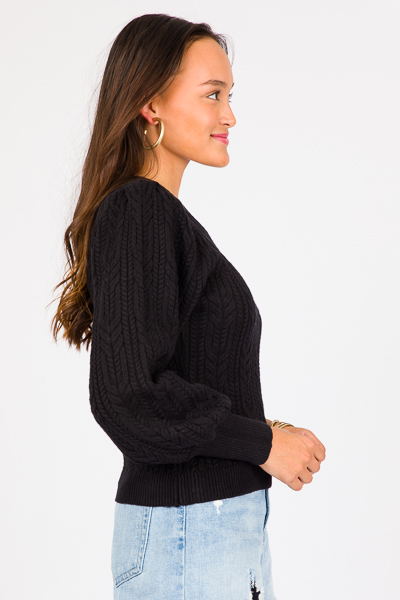 One Shoulder Cable Sweater, Black