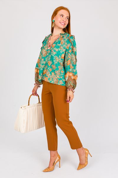 Ruffle Sleeves Floral Blouse, Green