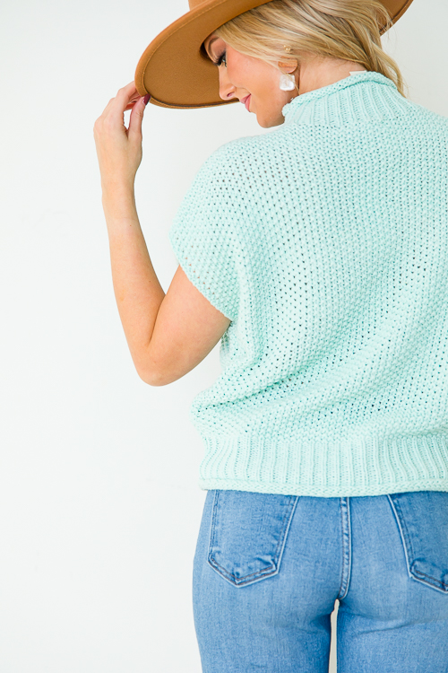 Drop Shoulder Mock Sweater, Mint