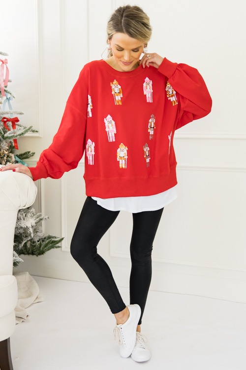 Sequin Nutcracker Sweatshirt, Red