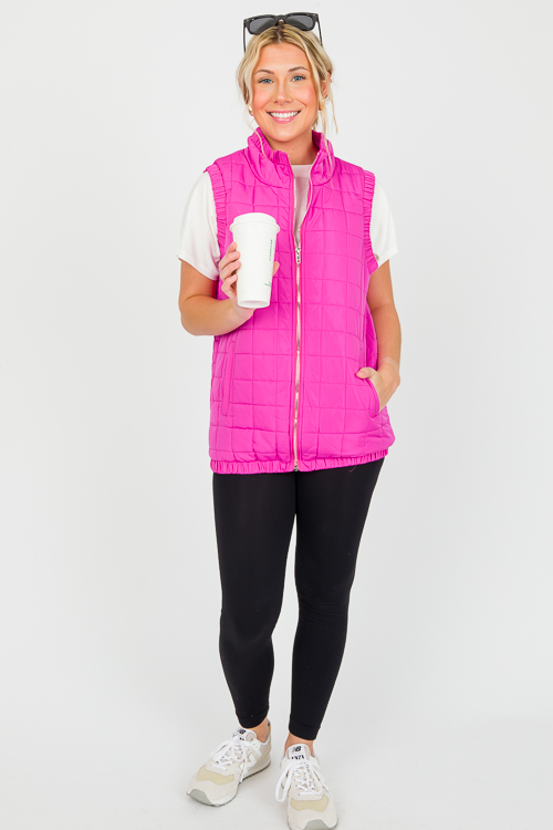 Quilted Cinch Trim Vest, Fuchsia