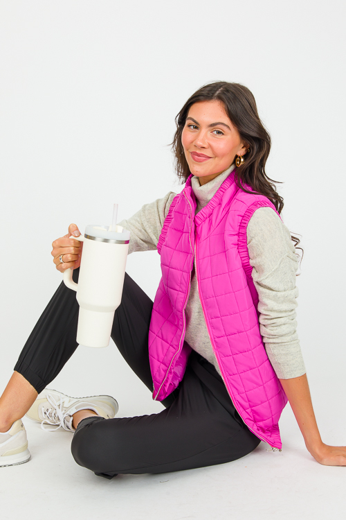 Quilted Cinch Trim Vest, Fuchsia