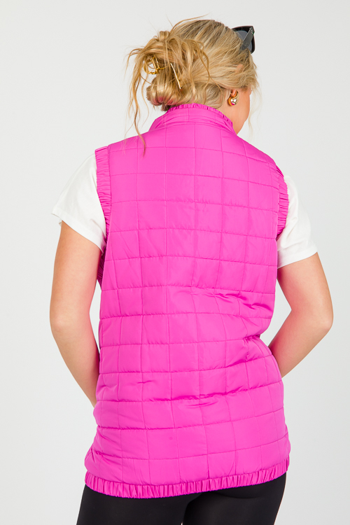 Quilted Cinch Trim Vest, Fuchsia