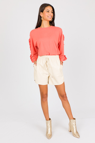Buttery Leather Shorts, Cream