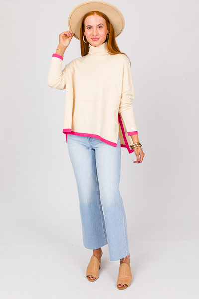 Colorblock Poncho, Cream