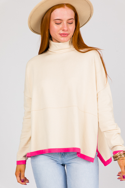 Colorblock Poncho, Cream