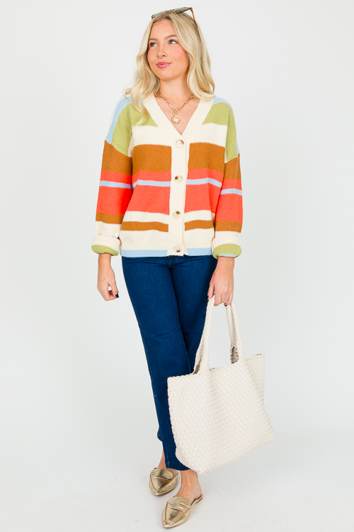 Multi Stripe Button Sweater, Brown