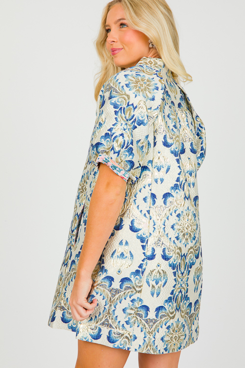 Brocade Beauty Dress, Blue