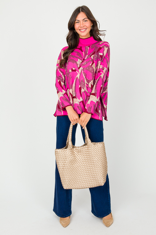 Metallic Print Sweater, Hot Pink