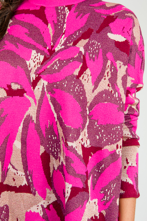 Metallic Print Sweater, Hot Pink