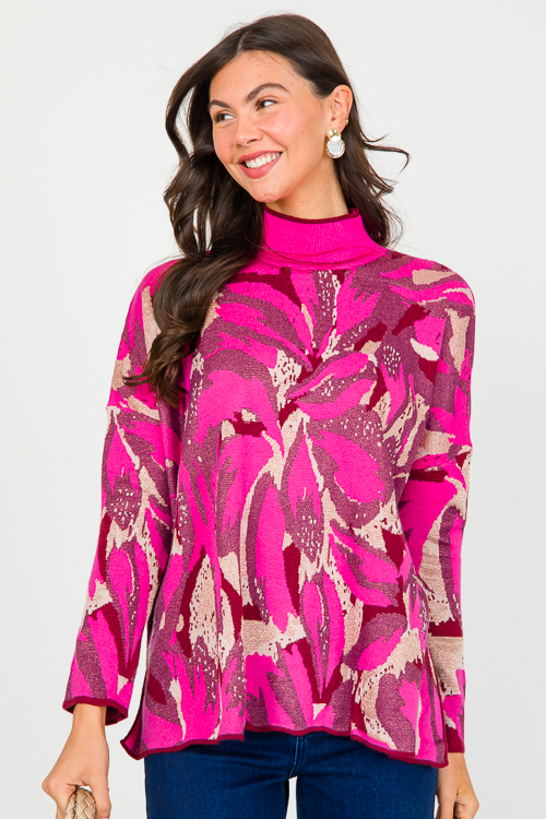 Metallic Print Sweater, Hot Pink