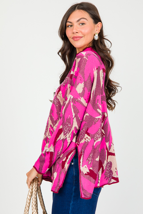 Metallic Print Sweater, Hot Pink