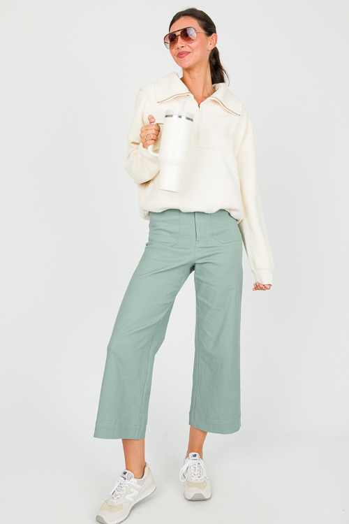 Solid Contrast Zip Pullover, Cream