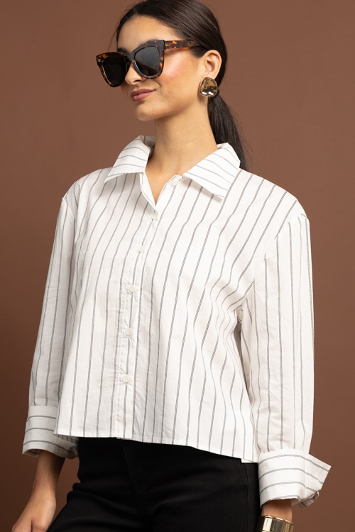 Striped Poplin Shirt, White