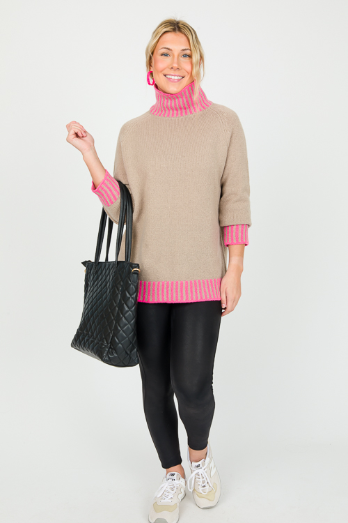 Stripe Trim Sweater, Pink