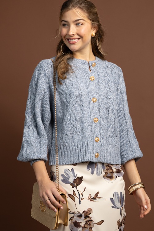 Wynona Cable Cardigan, Chambray