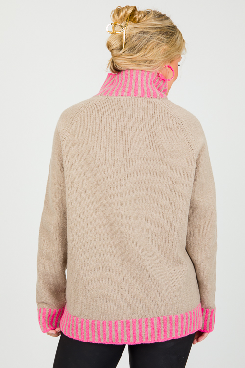 Stripe Trim Sweater, Pink