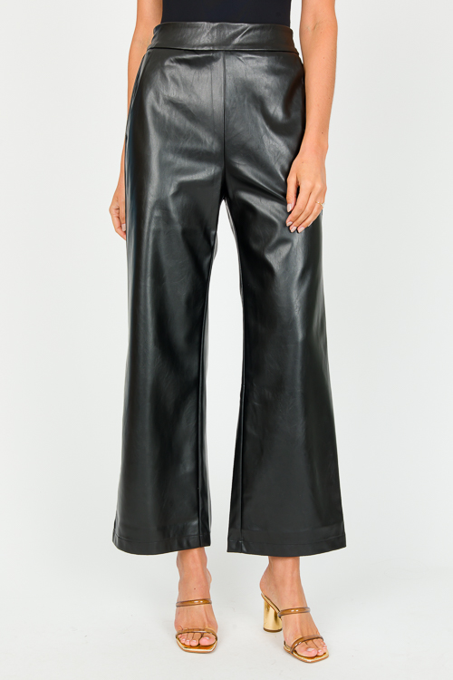 Leather Wide Leg Pants, Black