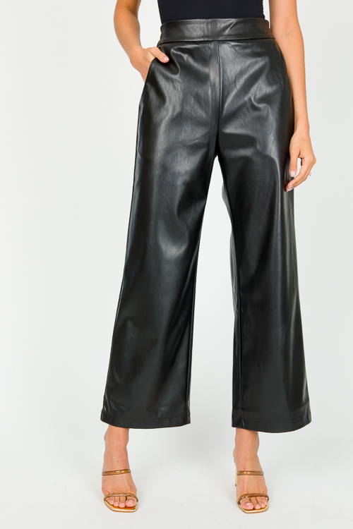 Leather Wide Leg Pants, Black