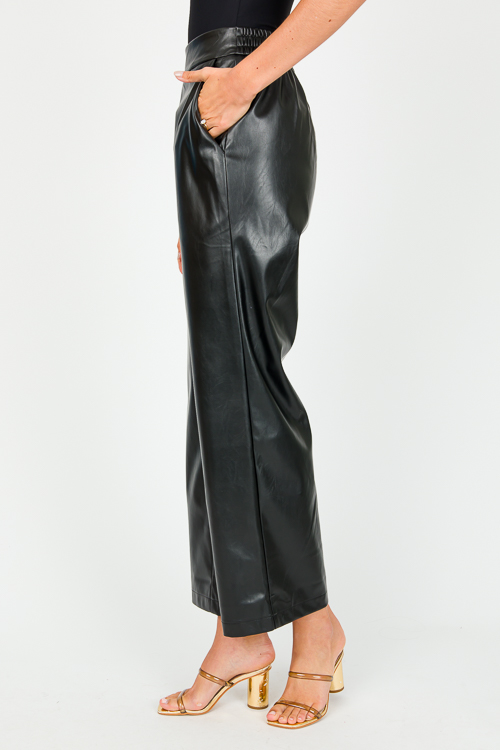 Leather Wide Leg Pants, Black