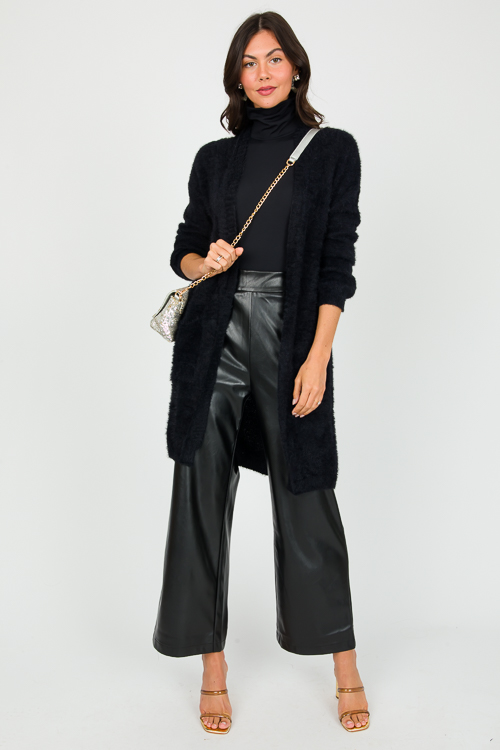 Leather Wide Leg Pants, Black