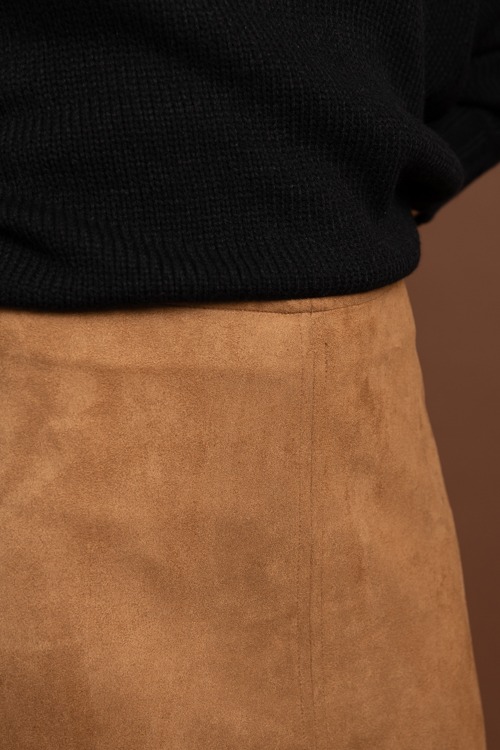 Suede Slit Midi Skirt, Tan - 1027-63h.jpg