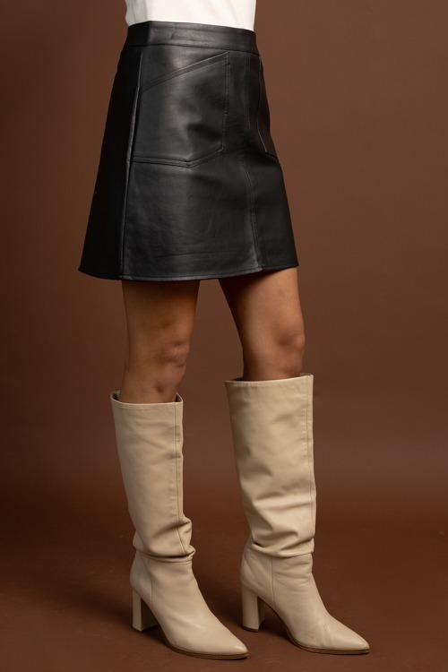 Leather Pocket Skirt, Black