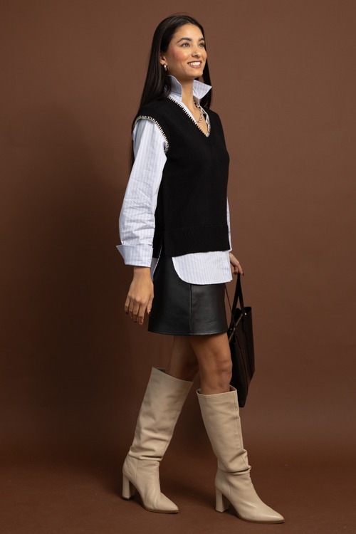 Layered Sweater Vest Top, Black