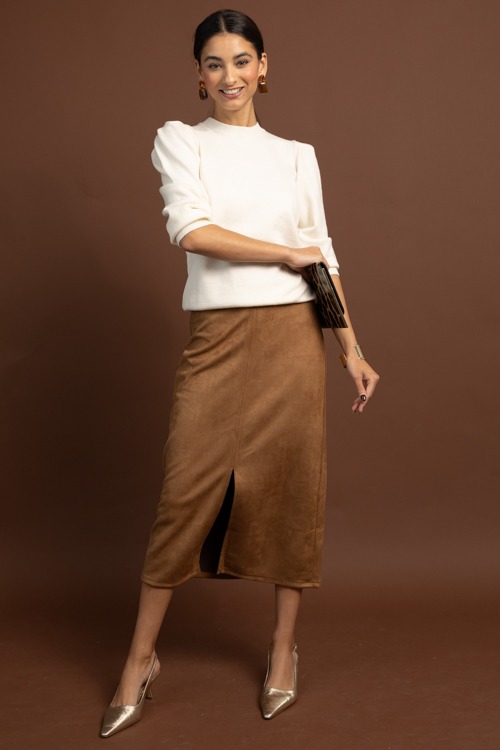 Suede Slit Midi Skirt, Tan - 1027-77.jpg