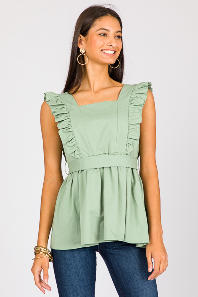 Belted Ruffle Top, Sage