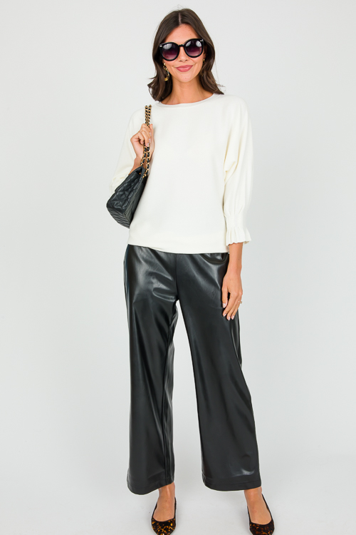 Leather Wide Leg Pants, Black