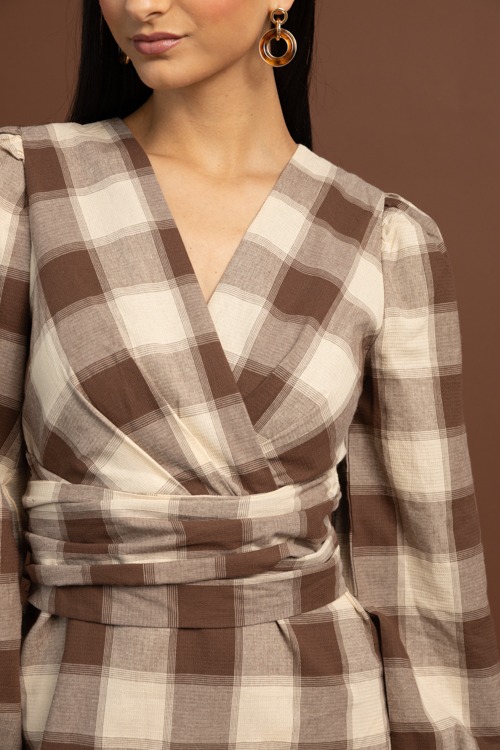 Plaid Tie Waist Dress, Brown - 1027-80h.jpg