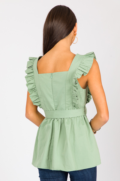 Belted Ruffle Top, Sage