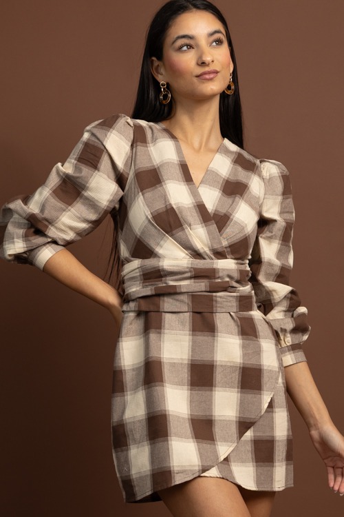 Plaid Tie Waist Dress, Brown - 1027-82.jpg