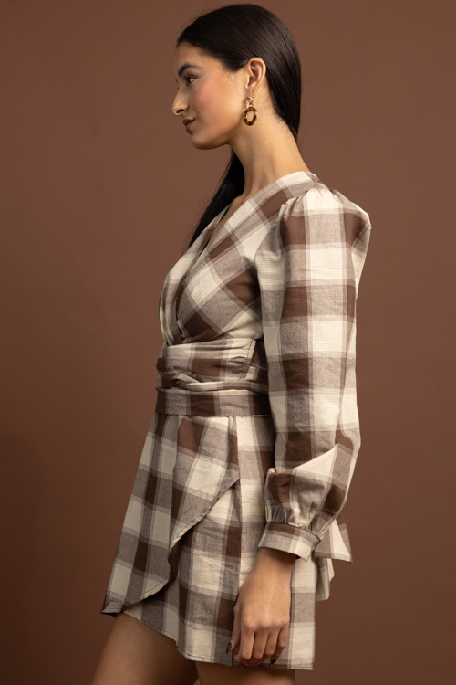 Plaid Tie Waist Dress, Brown - 1027-83.jpg