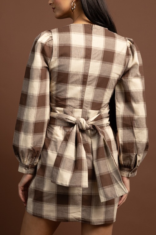 Plaid Tie Waist Dress, Brown - 1027-84.jpg