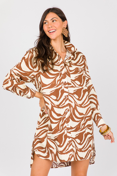 Karlie Zebra Shirt Dress, Brown