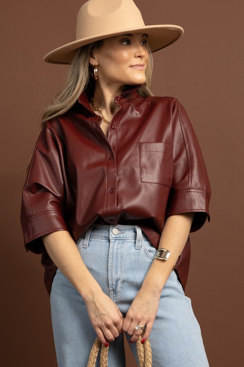 Leather Dolman Shirt, Burgundy
