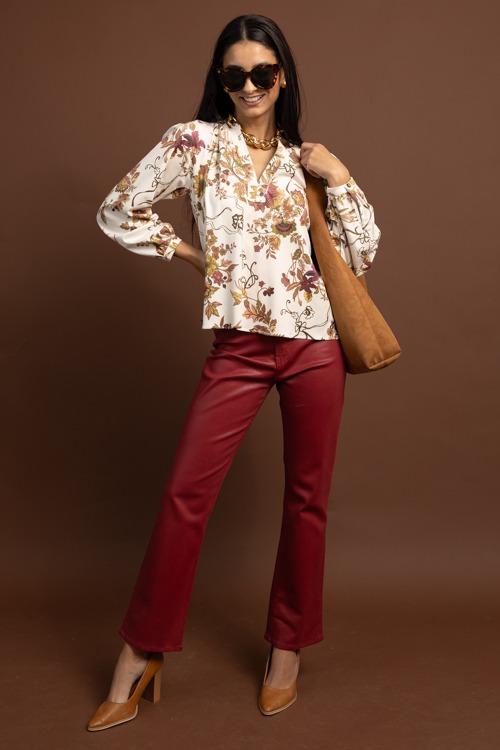 Coated Bootcut Jeans, Burgundy - 1028-16.jpg