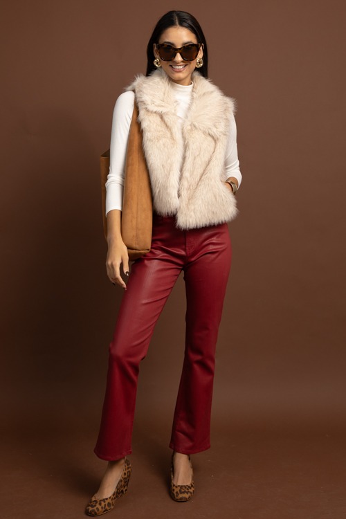 Coated Bootcut Jeans, Burgundy - 1028-22.jpg