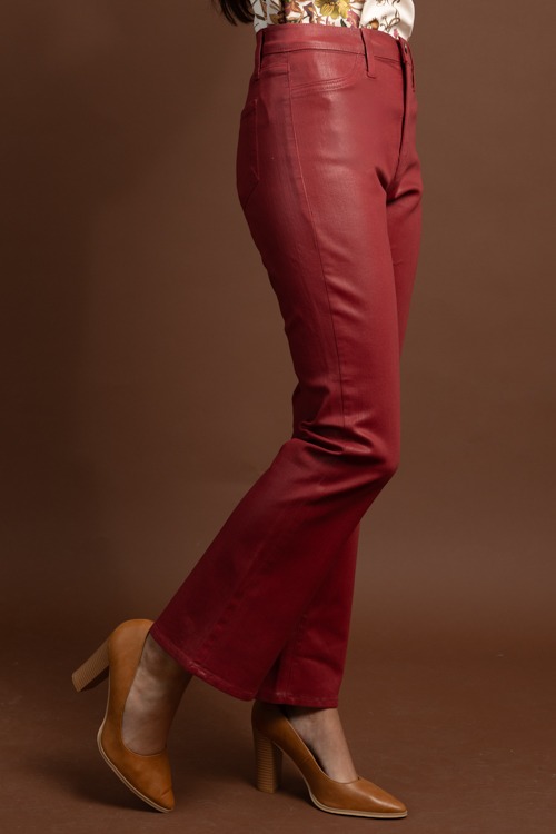Coated Bootcut Jeans, Burgundy - 1028-24.jpg