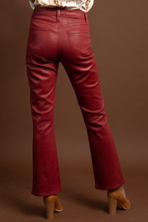 Coated Bootcut Jeans, Burgundy - 1028-25.jpg