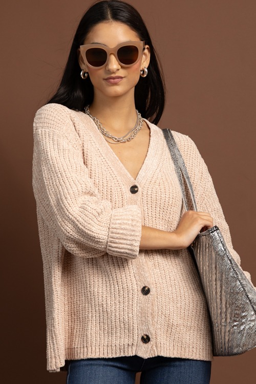 Chenille Button Up Cardi, Beige