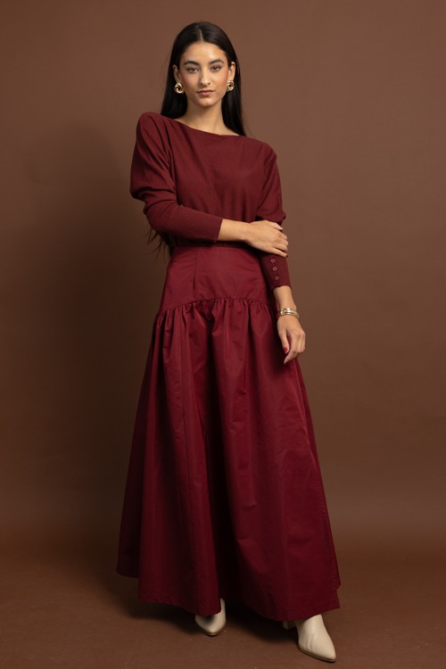 Boat Neck Dolman Sweater, Red